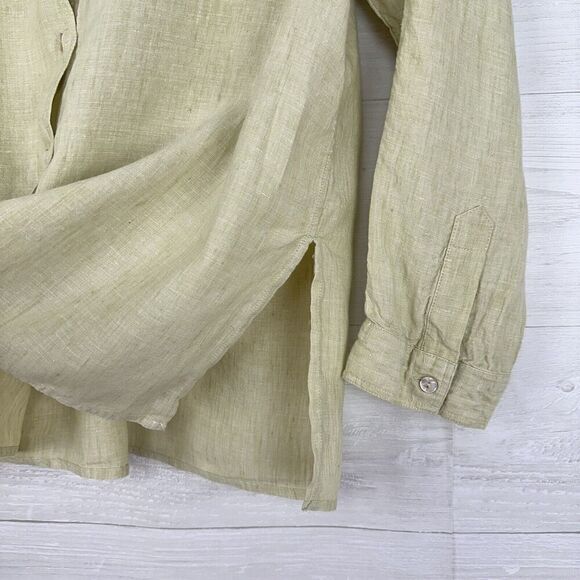 Kate Hill 100% Linen Shirt Women XL Button Up Pistachio Green Long Sleeve Top - Picture 4 of 12
